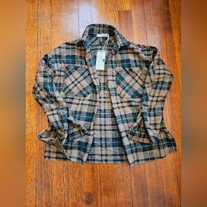 Plaid Flannel Shirt in Green and Tan